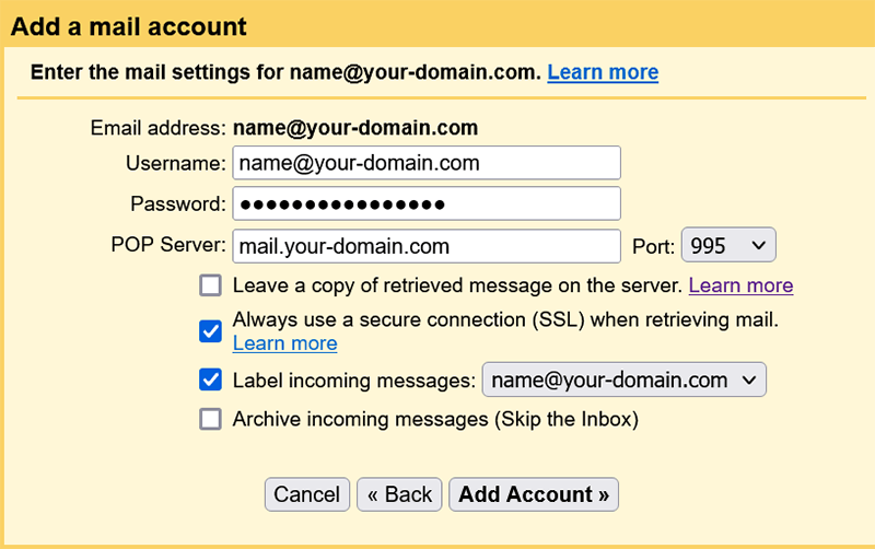 Add a Mail Account Step 3