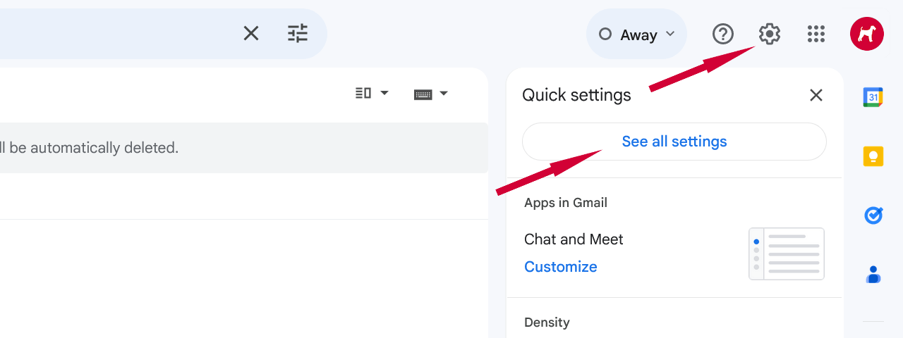 Gmail Cog and Settings