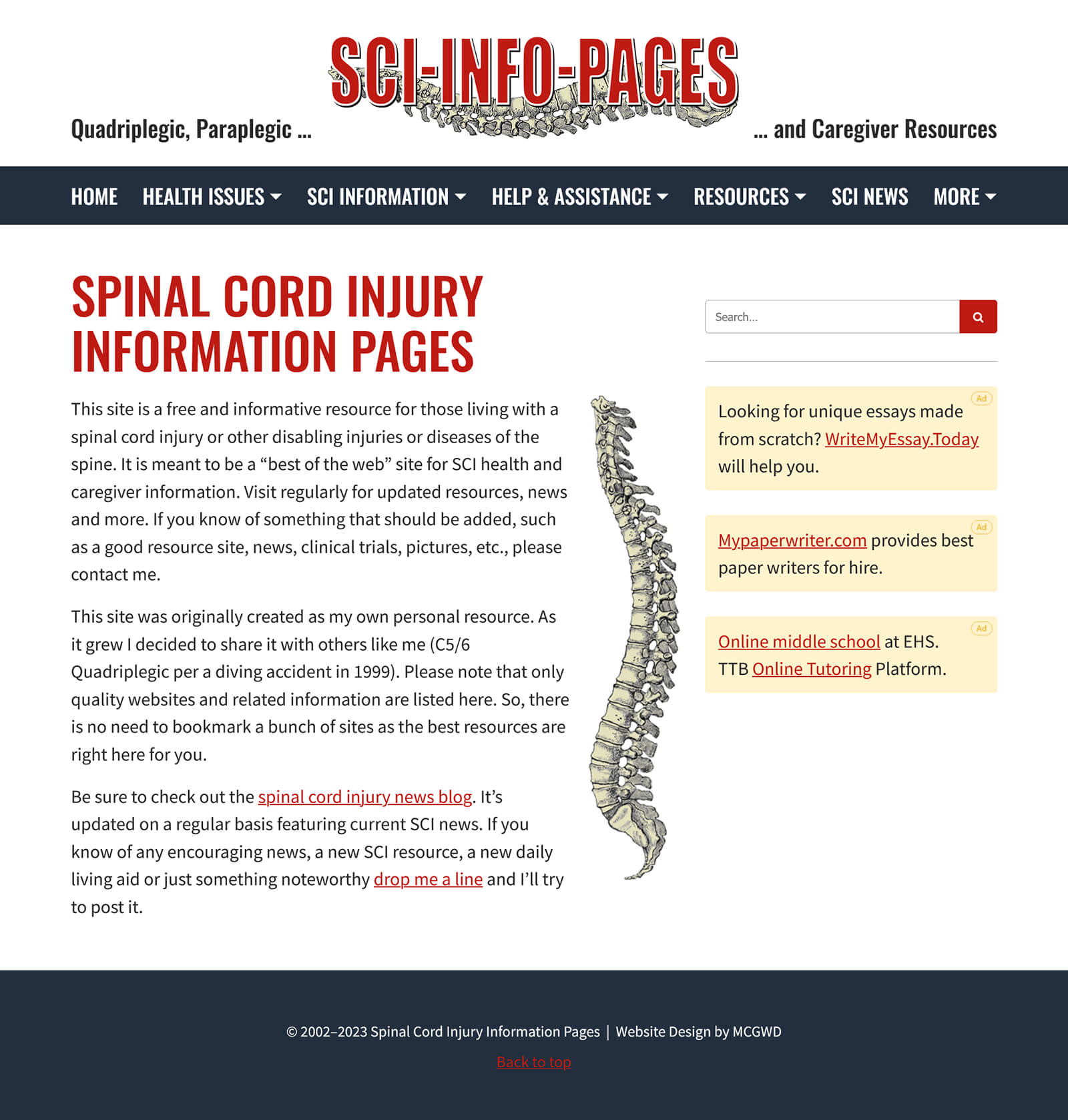 Spinal Cord Injury Information Pages